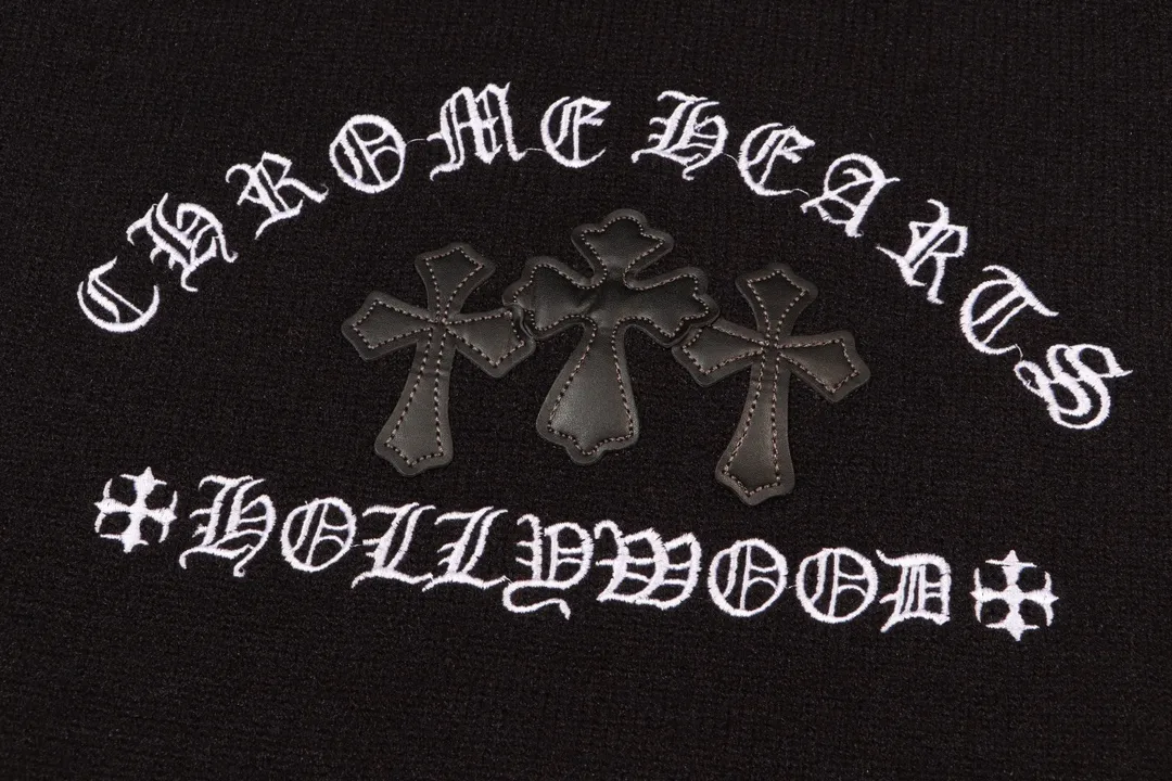 P320 Chrome Hearts Chrome Hearts Cross Leather Hardware Embroidered Crew Neck Sweater Color: Red Brown Black Size: S M L XL XXL